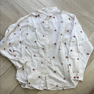 LOFT White and Red Casual Button Down Shirt